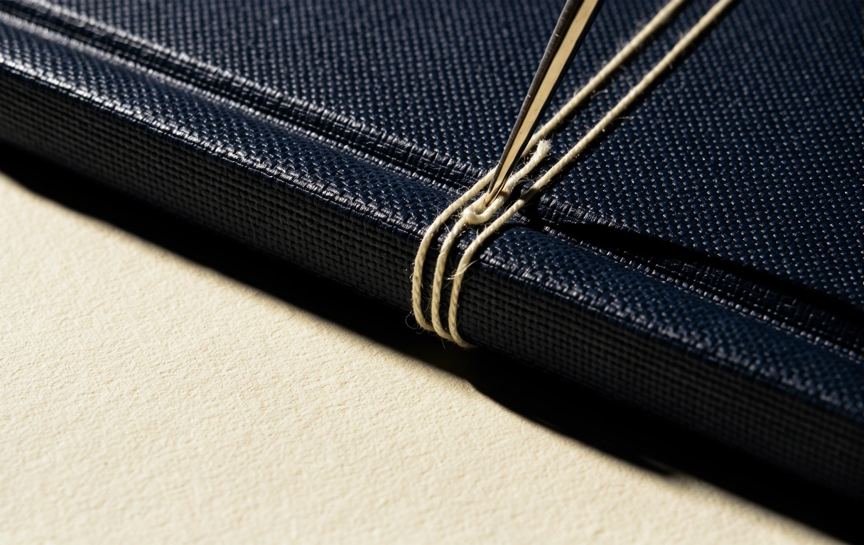Detail of professional bookbinding craftsmanship
