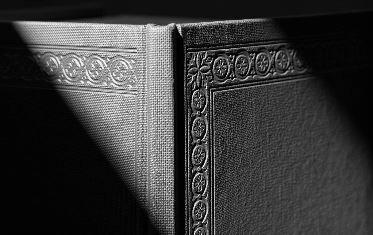 Close-up of a premium book spine
